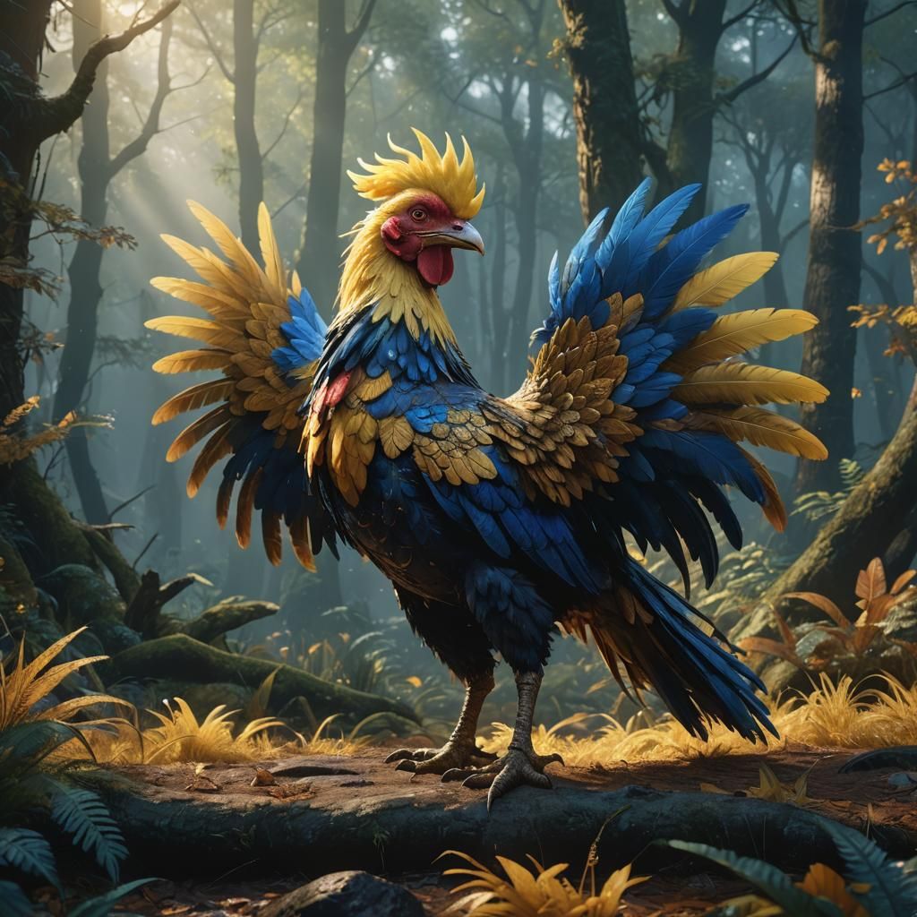 Majestic Chocobo in Mystical Forest: Matte Painting