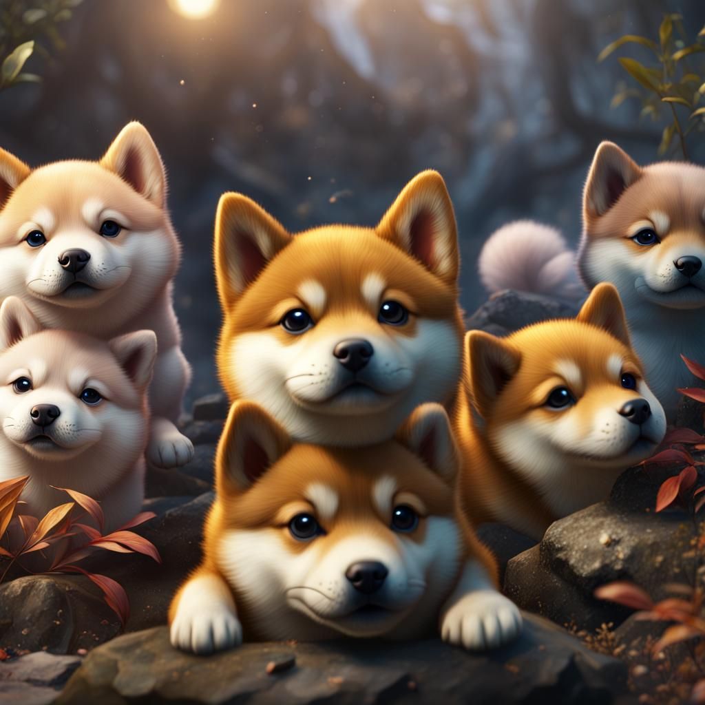Fantastical Shiba Puppies Pack in Detailed Digital Painting