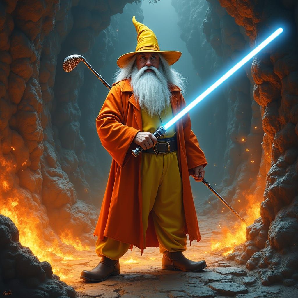 Gandalf in Clown Suit Wields Lightsaber and Golf Club Agains...