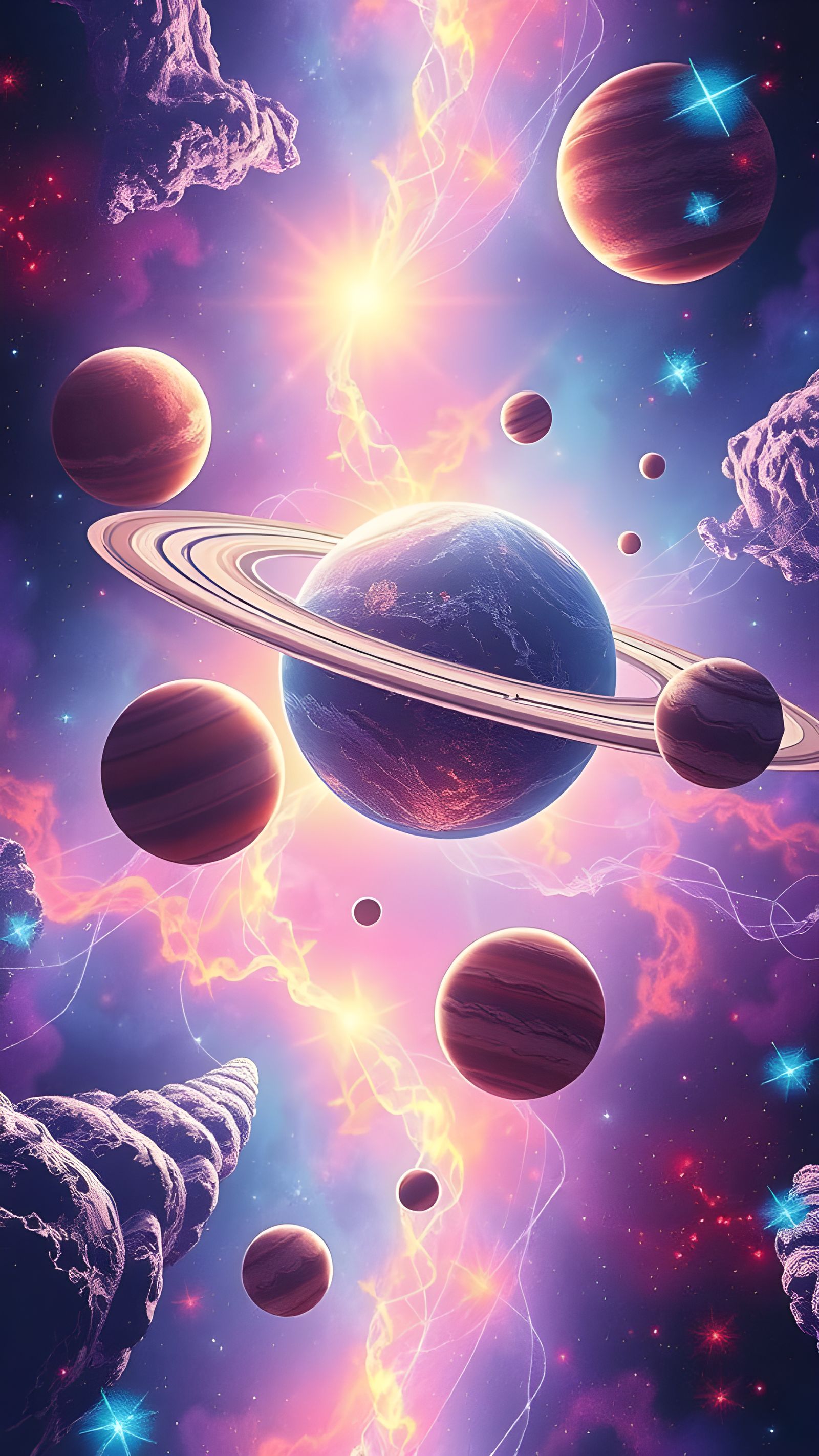 Celestial Ballet in Vibrant Holographic Style