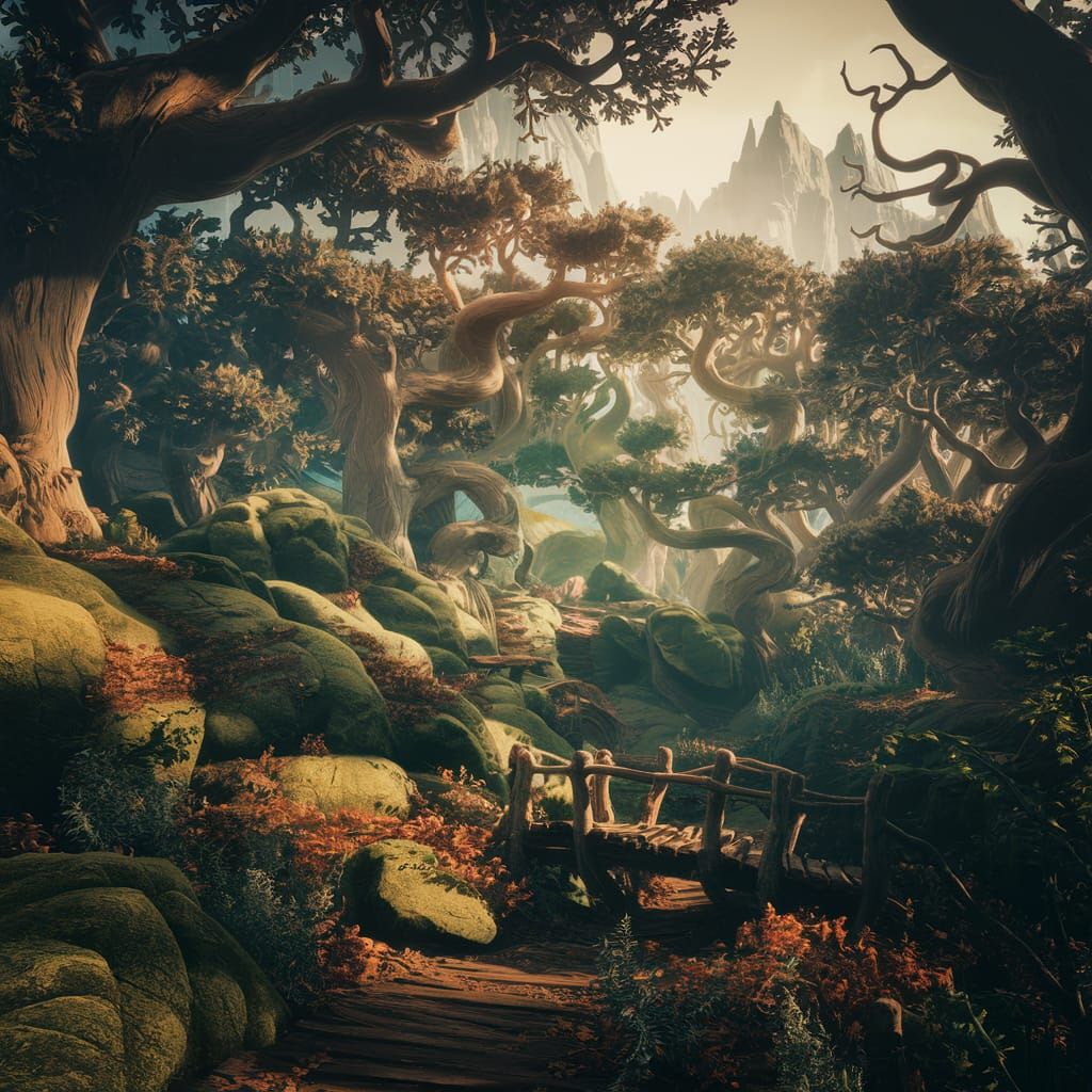 Cinematic Fantasy Forest with Gnarled Trees