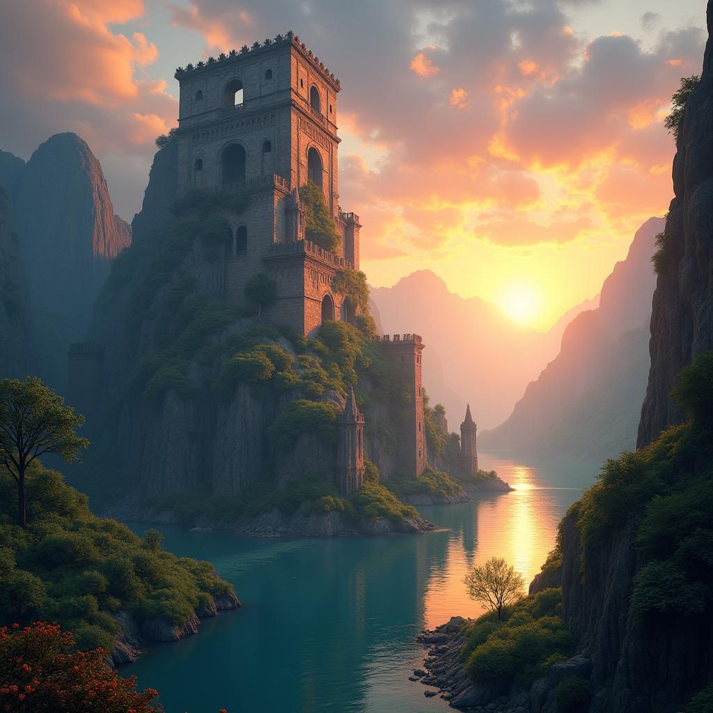 Tower of Babel Sunrise: A Fantasy Concept Art