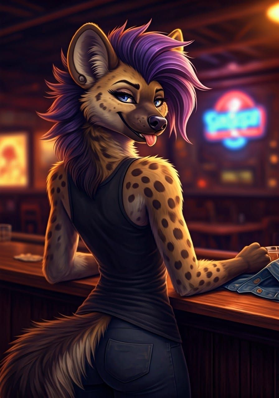 Anthropomorphic Furry She-Hyena in Sultry Chiaroscuro