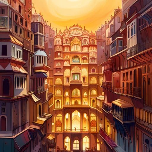 Hawa Mahal Jaipur: Digital Painting with Luminous Colors