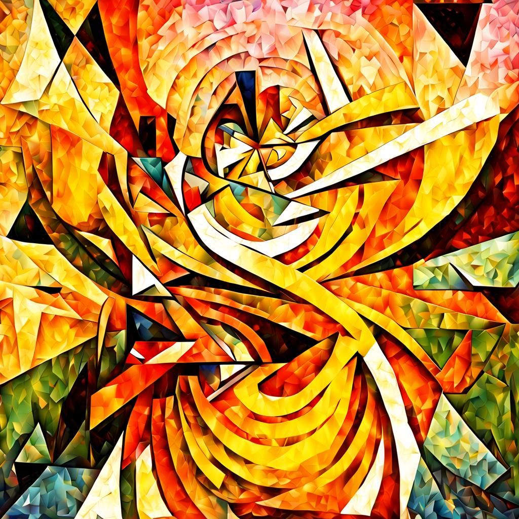 Geometric Cubism Art Deco Painting in Maximalist Style