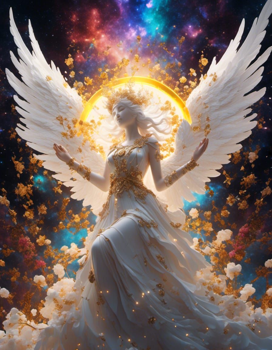 Archangel in Galaxy with Wings and Halo