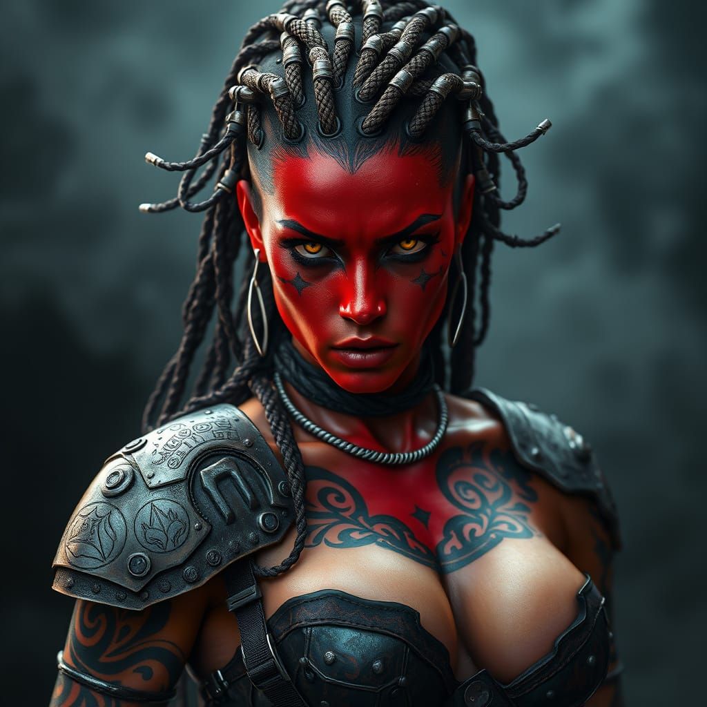 Cyberpunk Warrior Woman with Biomechanical Headpiece