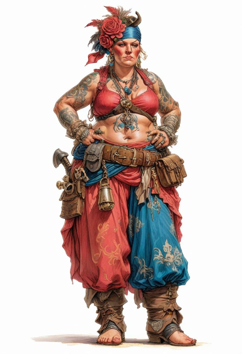 Tattooed Pirate Woman in Heroic Fantasy Style