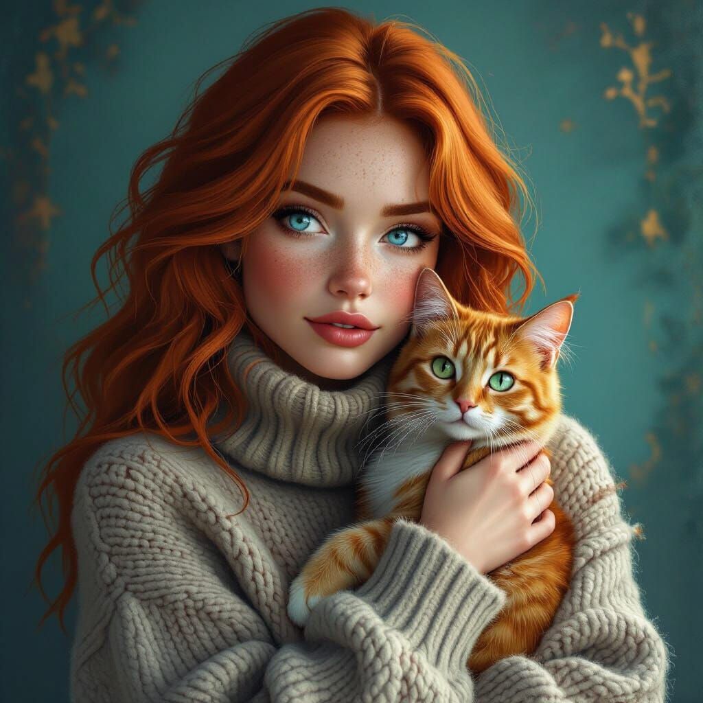 Woman with Cat in Mystical Fantasy Art