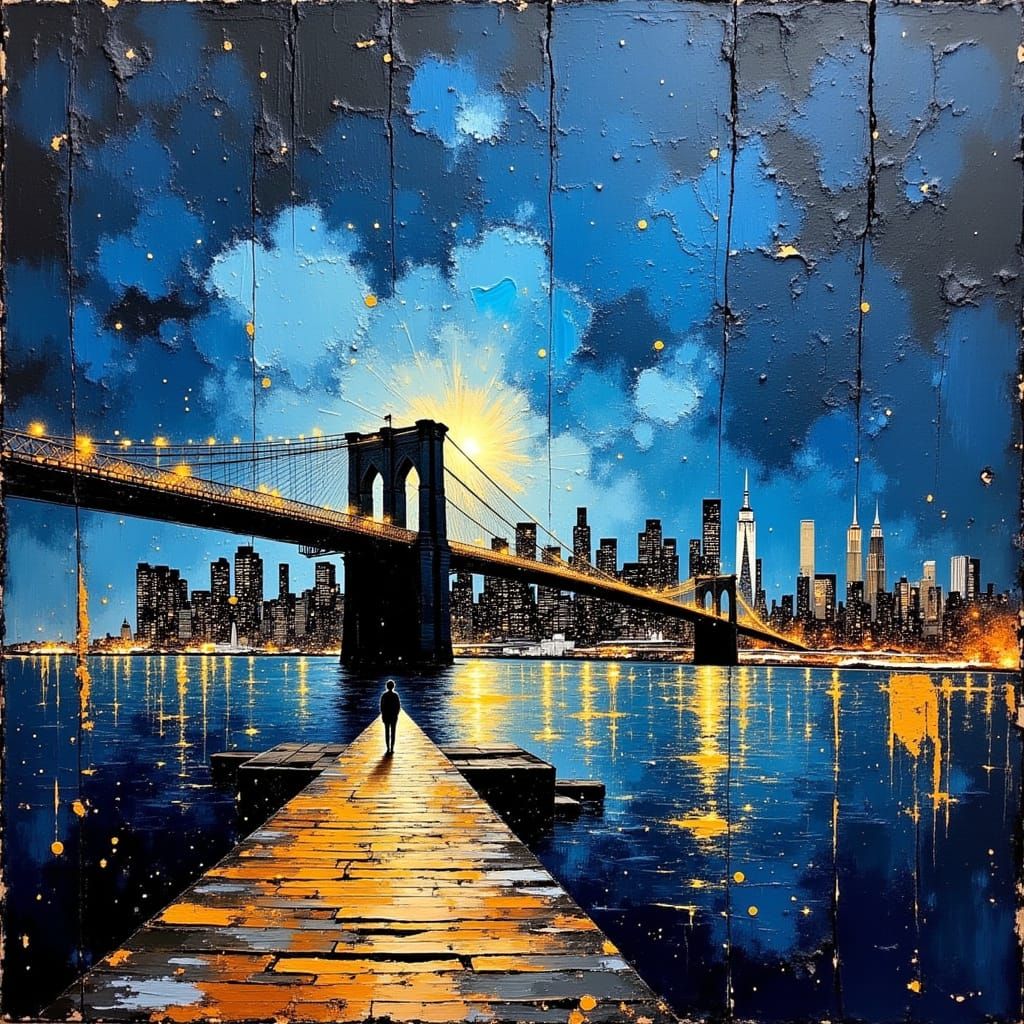 Ethereal Manhattan Skyline at Night in Neo-Impressionist Sty...