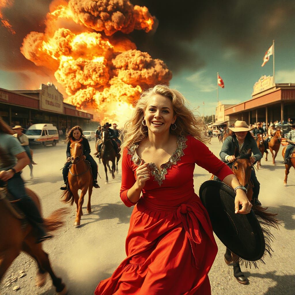 Woman in a Stampede: A Moment of Chaos