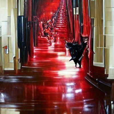 Scary Demonic Smile in Endless Red Hallway