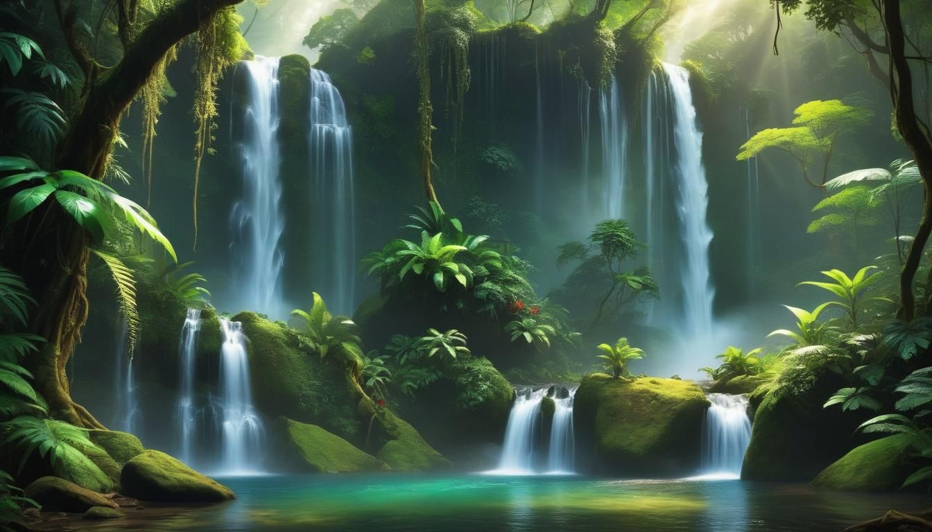 Magical Rainforest Waterfall in Fantasy Style