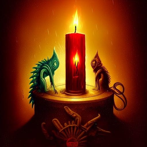 Candle Flame in the Rain, Pop Art Illustration