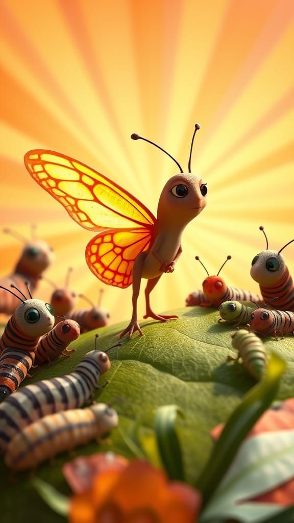 Surreal Scene of a Butterfly Inspiring Change in Diverse Cat...