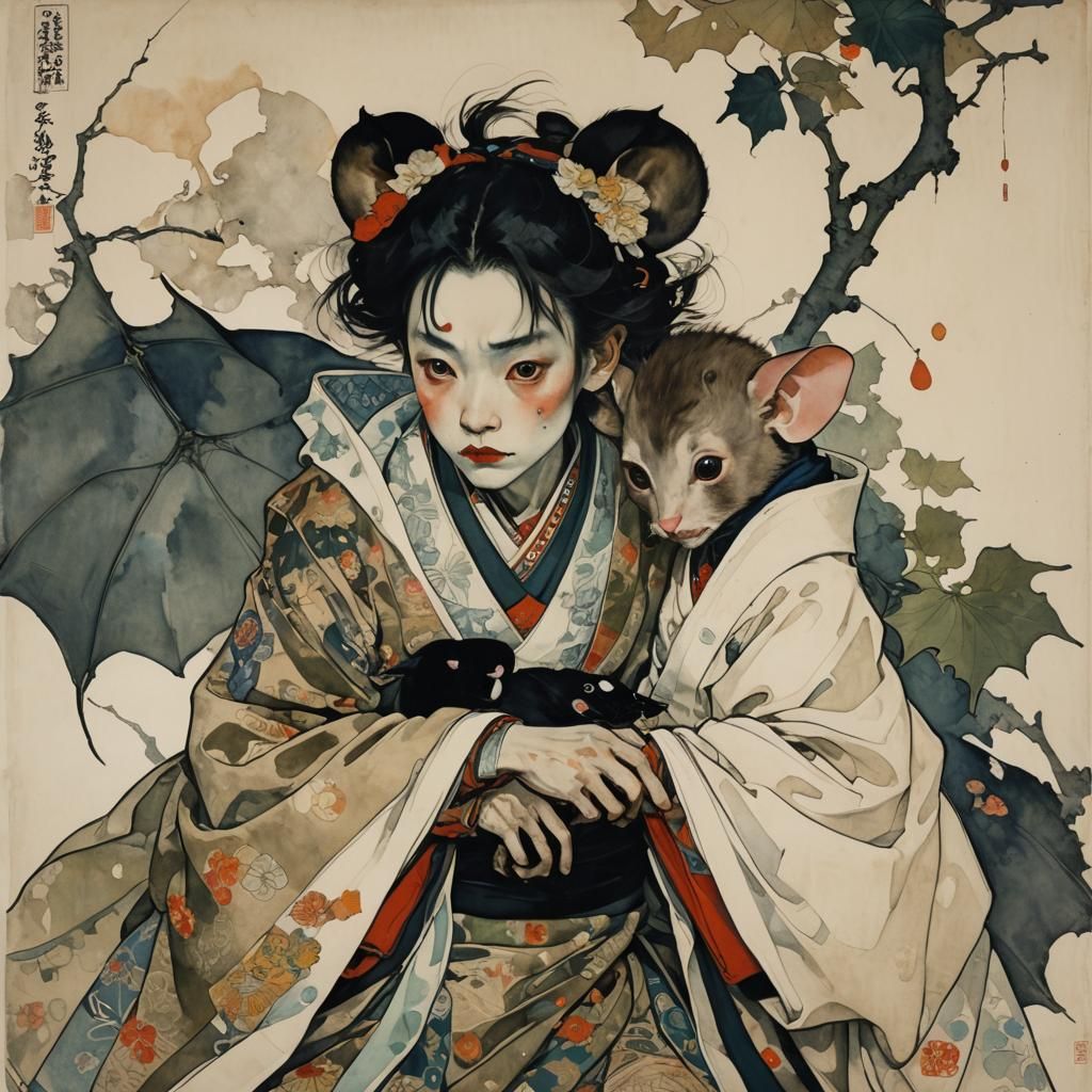 Mouse and Vampire in Ukiyo-e Style