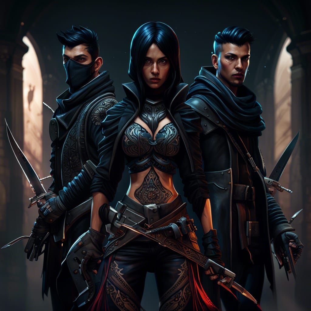 Trio of Assassins in Detailed Matte Painting Style
