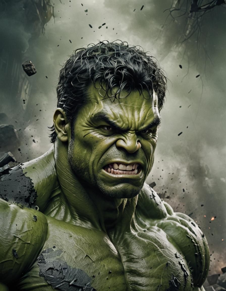 Realistic Hulk Portrait in Cinematic Style