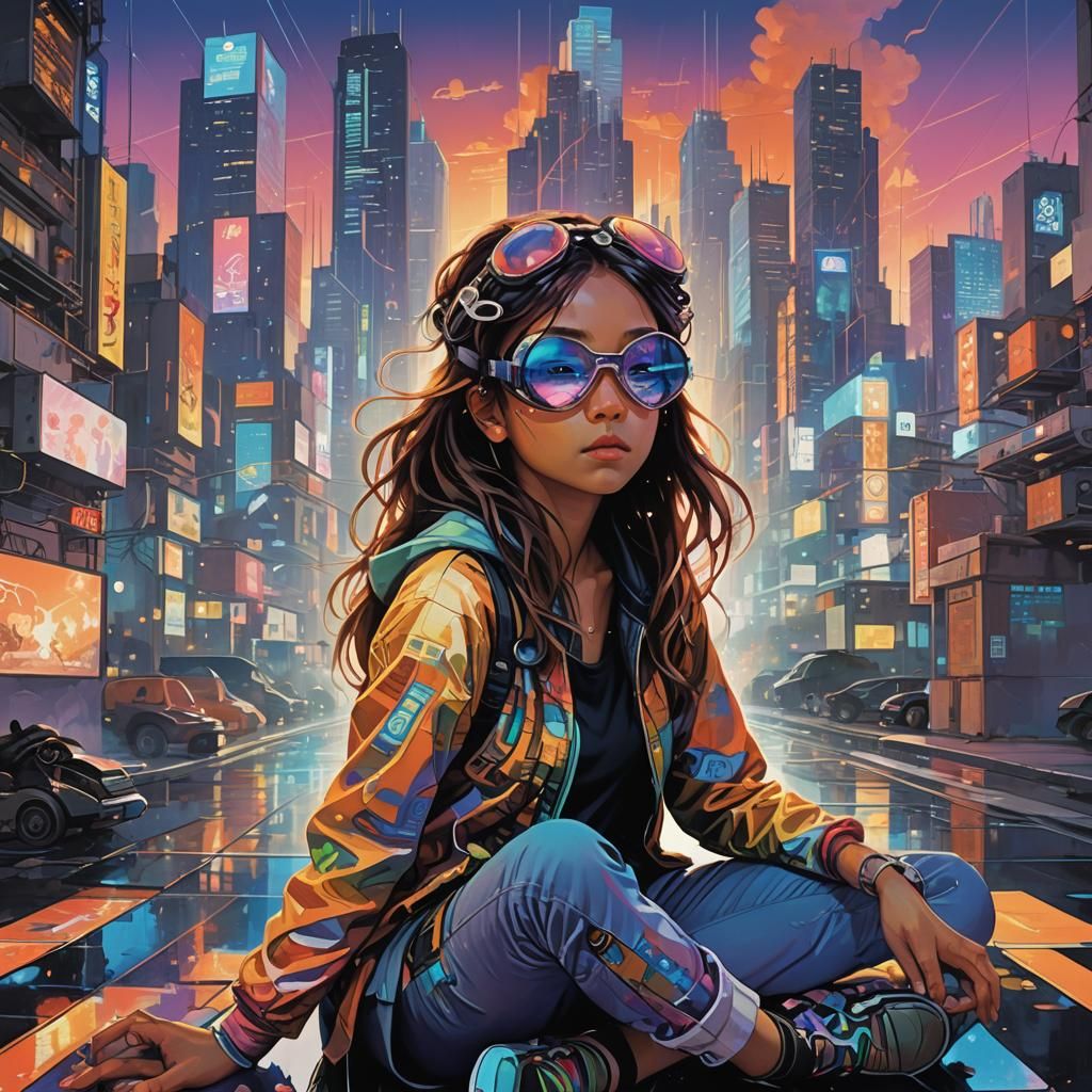 Psychedelic Meditation in a Neon Cityscape