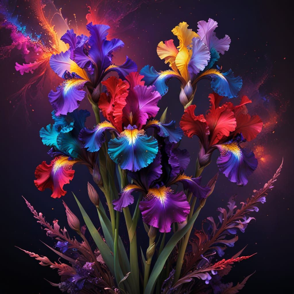 Surreal Rainbow Blooms in Midnight Splendor