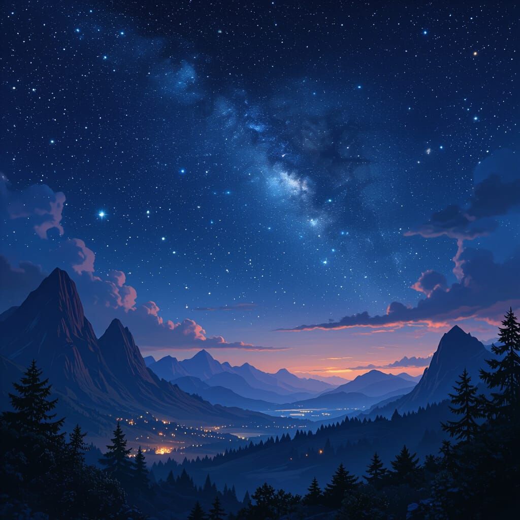 Vibrant Night Sky with Twinkling Stars, Detailed Matte Paint...