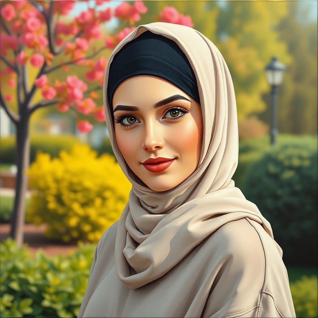 Enticing Woman with Hijab in Garden Park