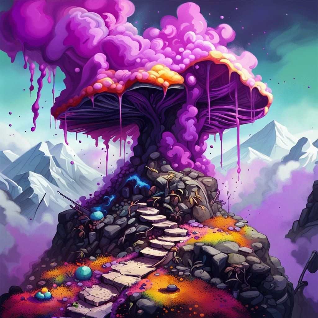 Fungus Emits Purple Smoke: Graffiti Splash Art