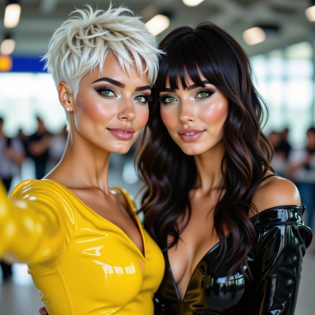 Two Women in Latex at Heathrow Airport