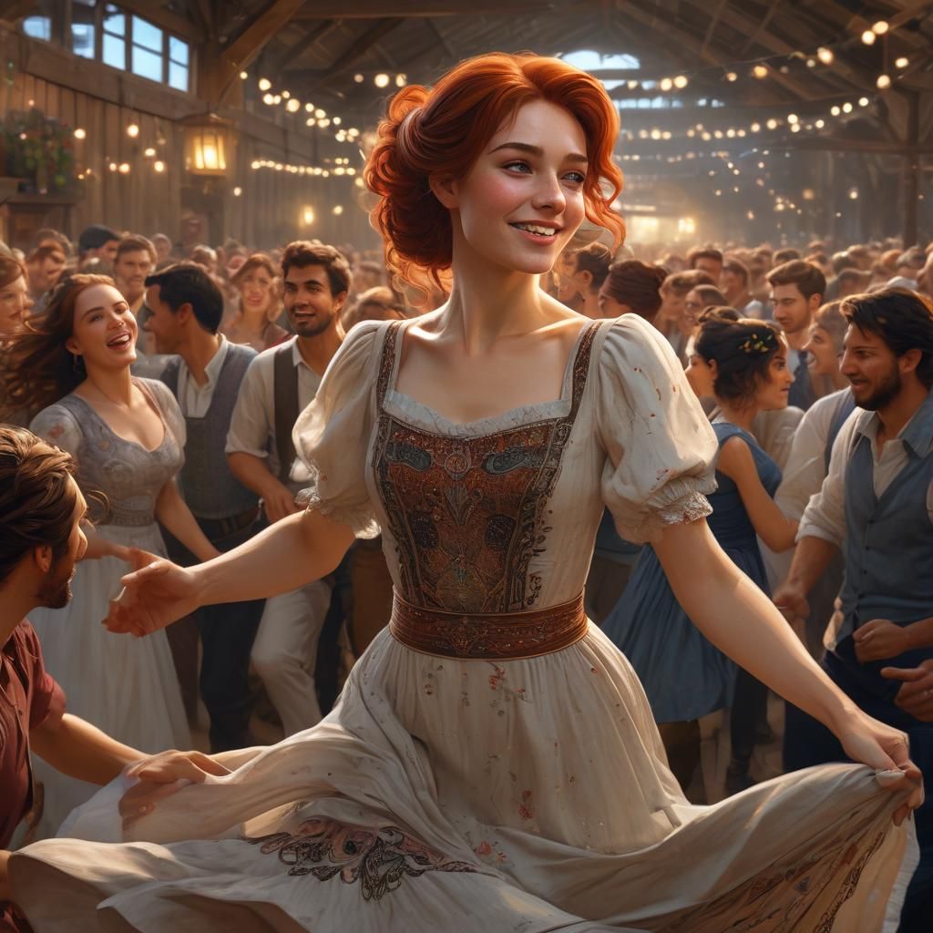 Auburn Haired Woman Dancing, Hyperdetailed Portrait