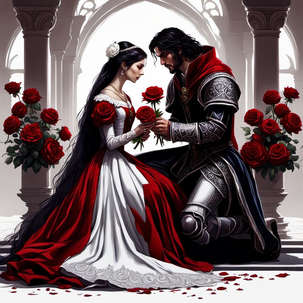 Romantic Renaissance Scene of Love and Devotion