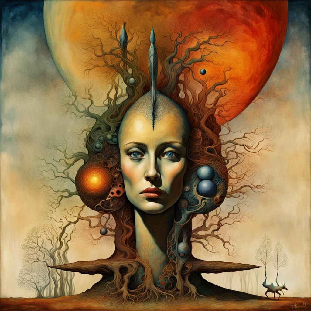 Surreal Organicpunk Dreamscape in Dark Fantasy Style