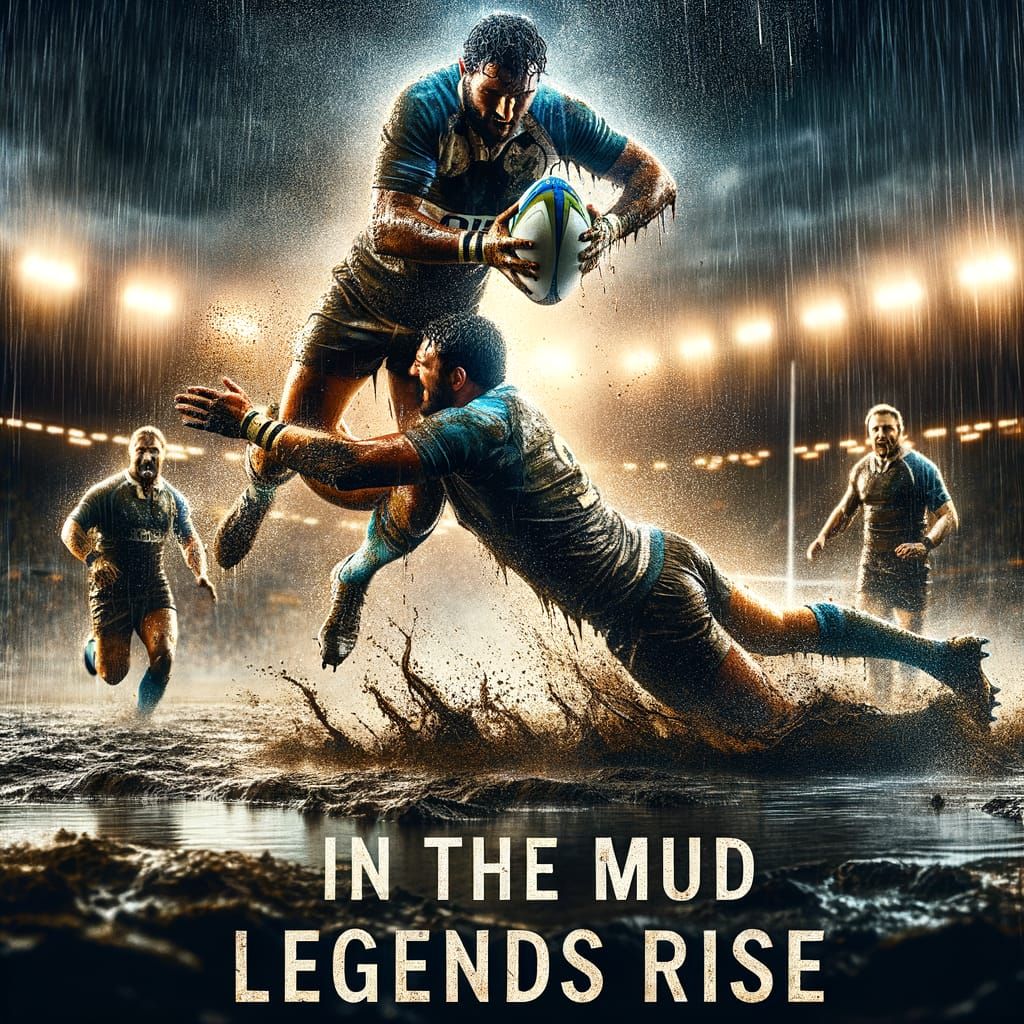 Rugby Players Dive in Mud and Rain