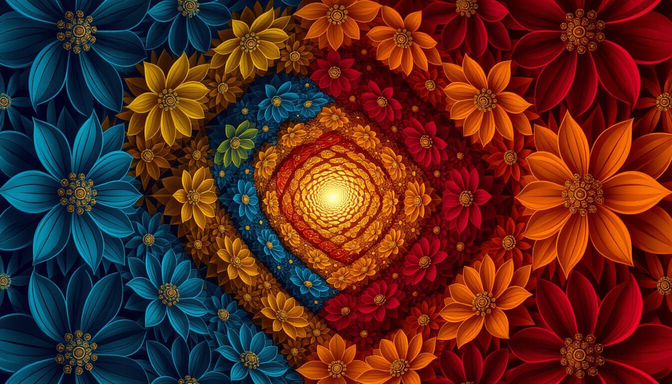 Ornate Flowers in Detailed Fractal Tunnel