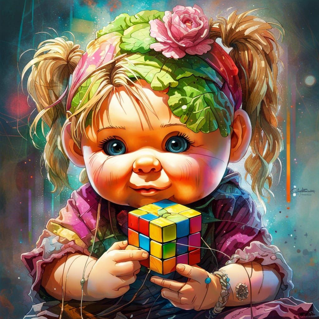 Cabbage Patch Doll Portrait in Hyperreal Style