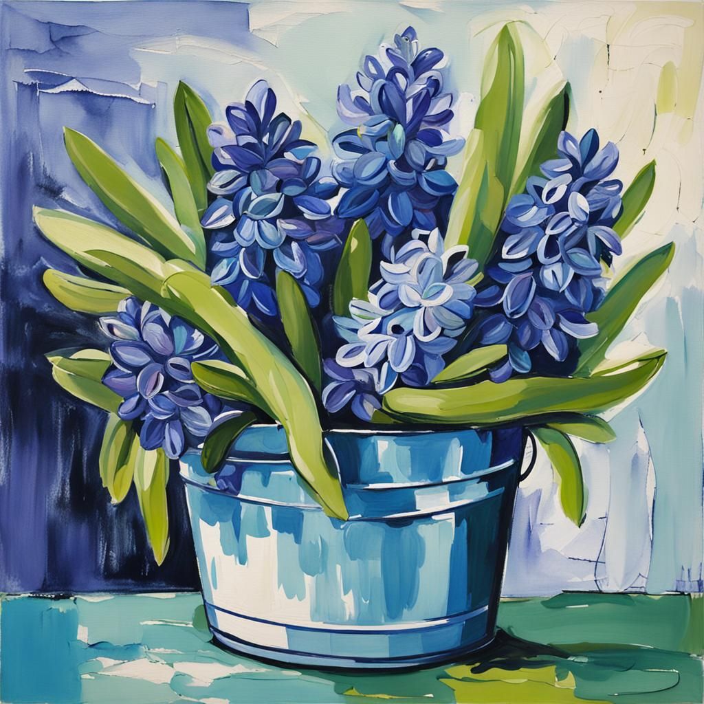 Abstract Hyacinth Bouquet in Greens and Blues