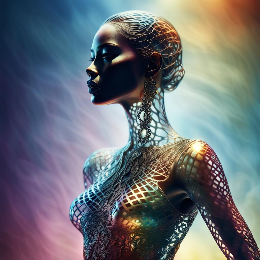 Translucent Woman Sculpted by Light in Digital Art