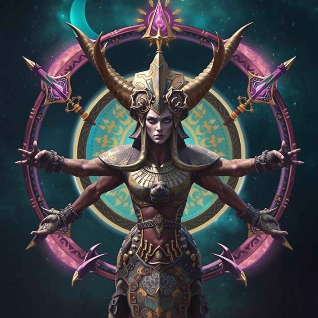 Surreal Aztec Geode Scene with Mammoth and Ibex