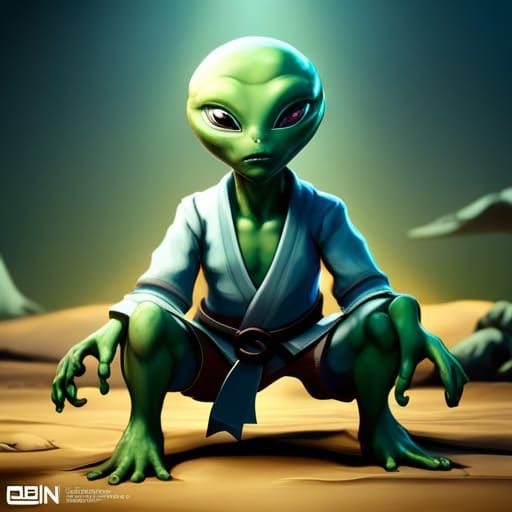 Anime Alien Practicing Jiu-Jitsu, Detailed Matte Painting
