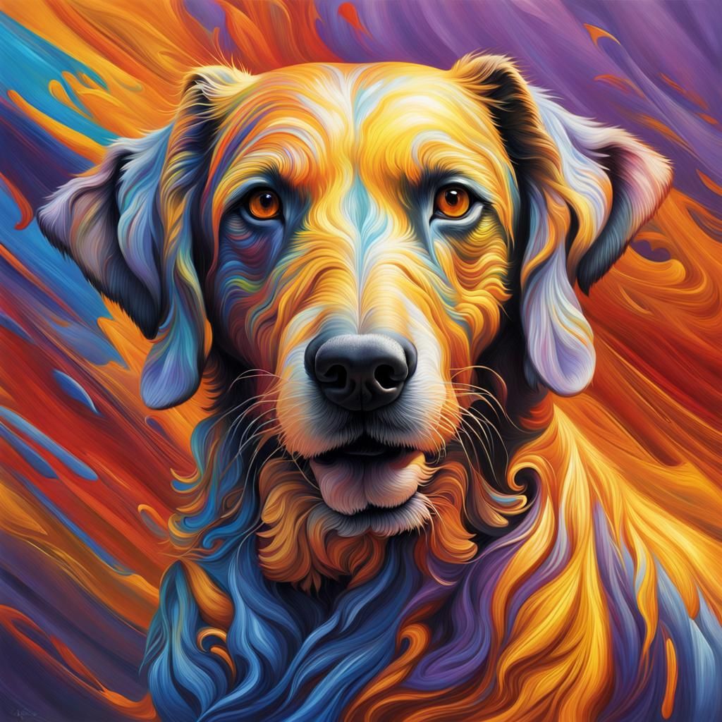 Hyperrealistic Swirl Dog in Splash Art Style