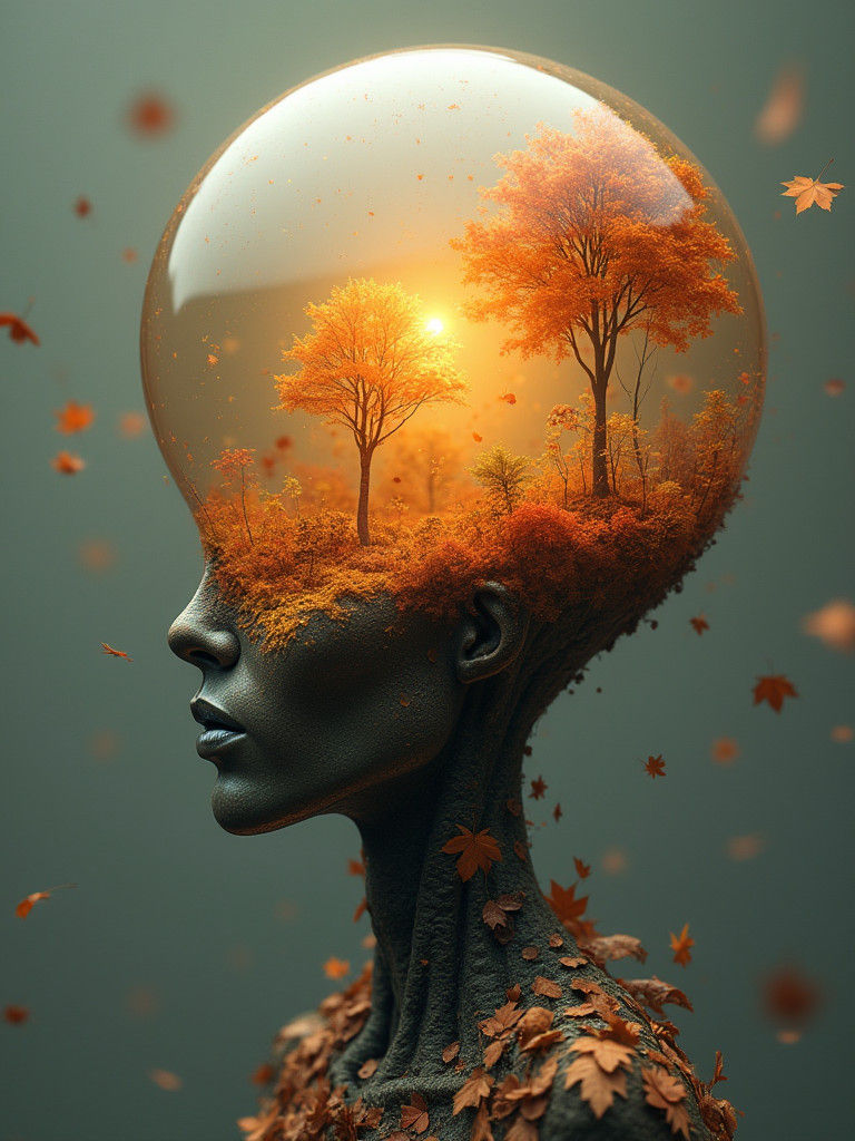 Surreal Autumn Lightbulb Man