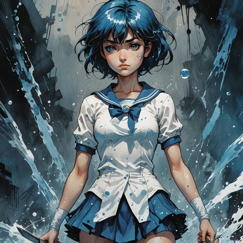 Sailor Mercury Comic Book Cover in Ashley Wood Style