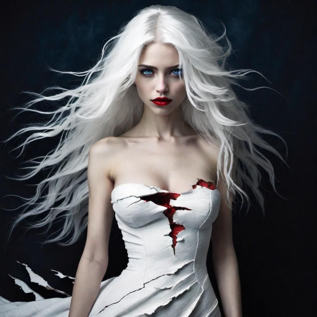 Banshee with White Hair and Torn Dress