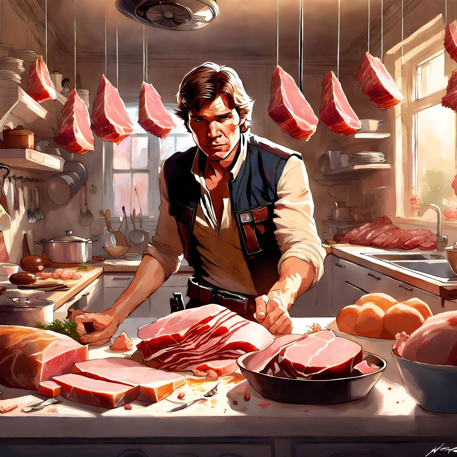 Han Solo Surrounded by Ham: Digital Portrait