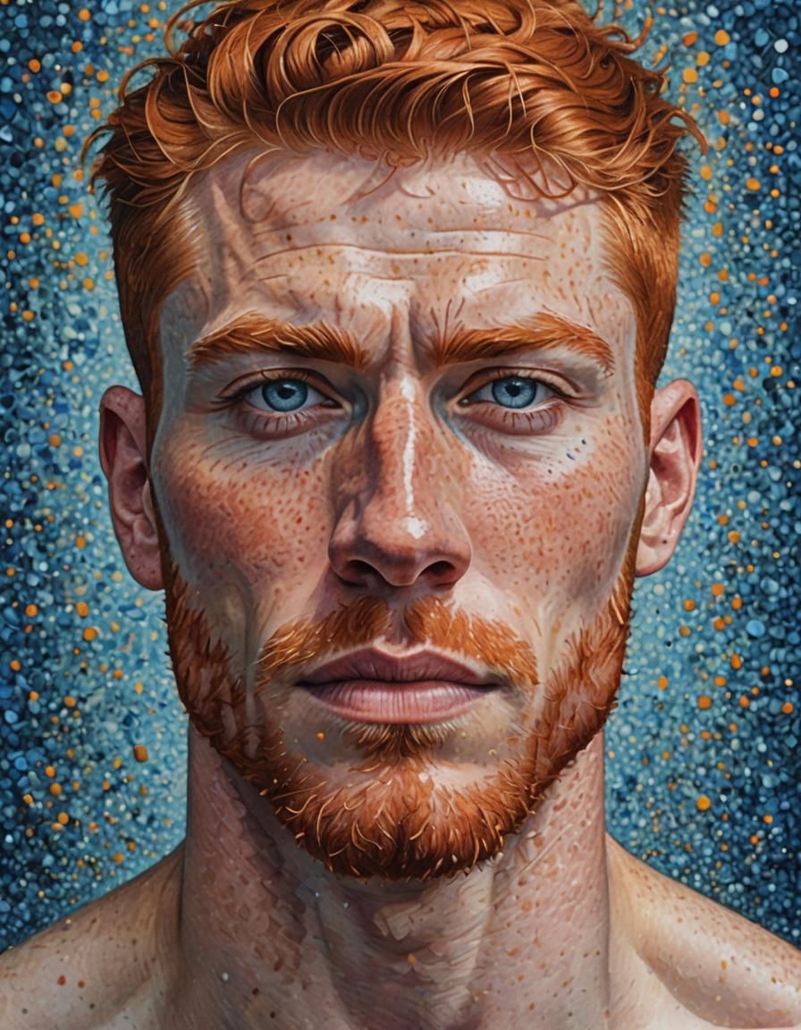 Ginger Haired Man Portrait in Pointillism Style