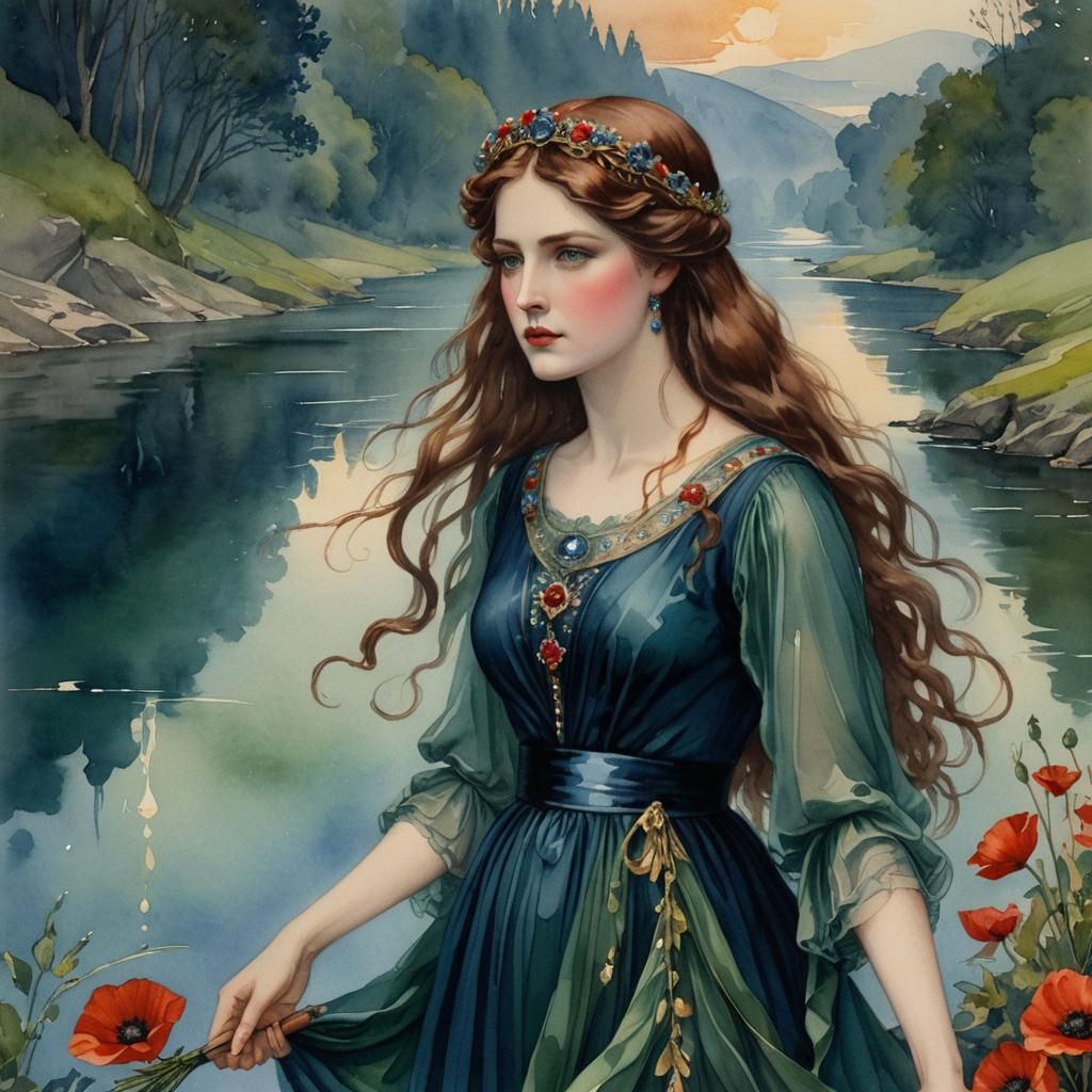 Victorian Watercolor: Determined Persephone Returns to Hades