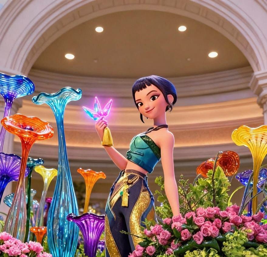 Zoey in a Radiant Chihuly Flower Garden