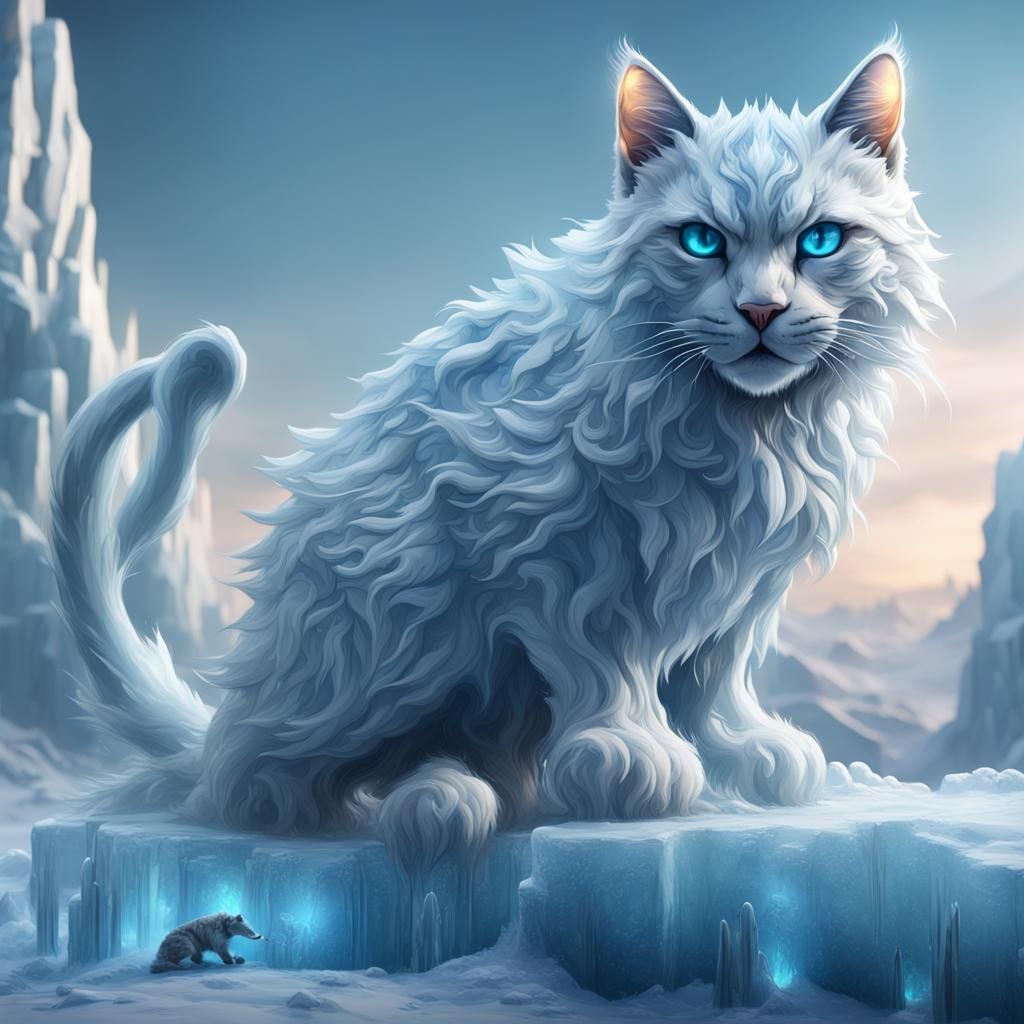 Detailed Ice Cat Concept Art in 8K