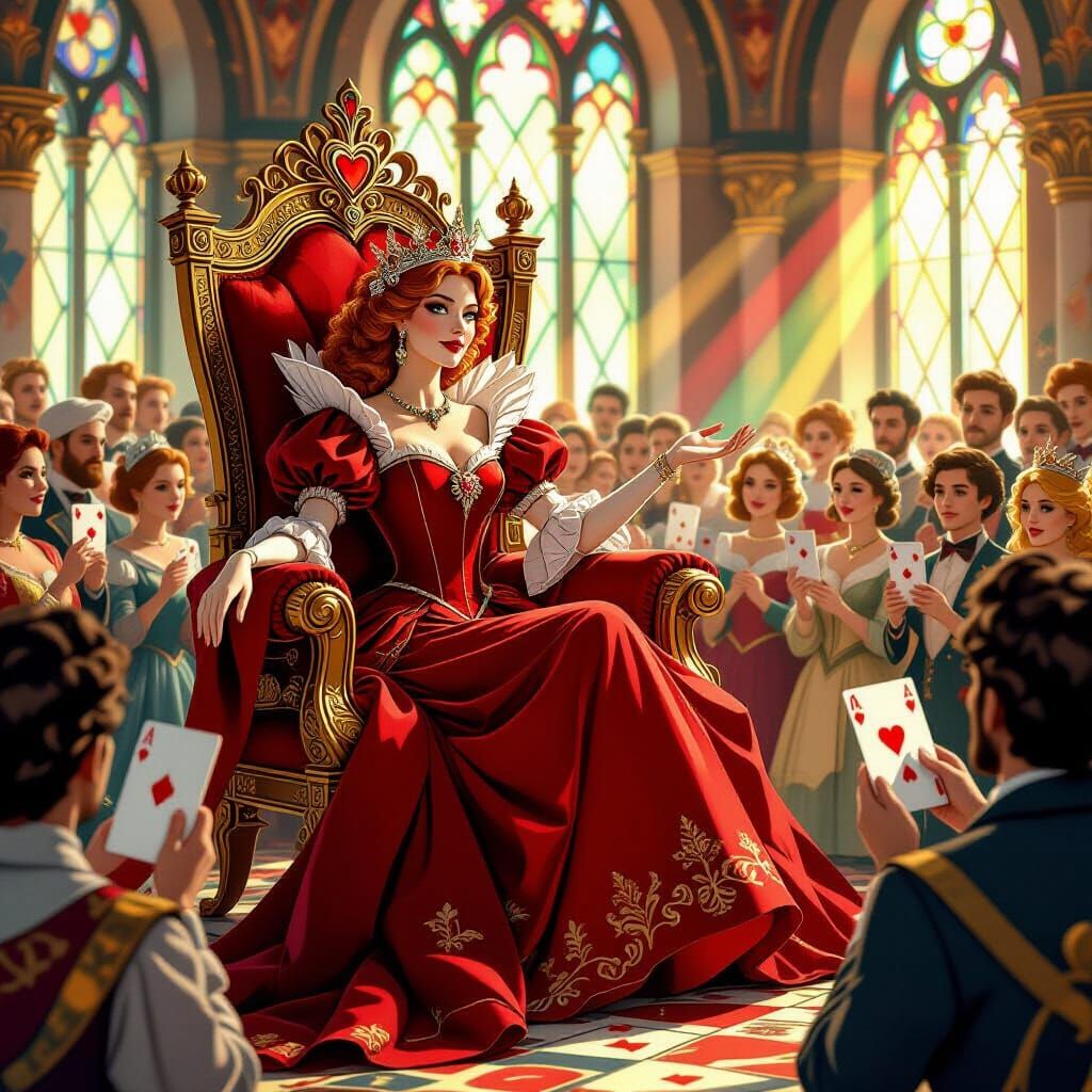 Regal Queen of Hearts on Fantasy Throne
