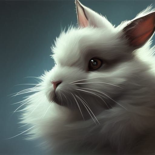 Hyperrealistic 3D Portrait of a Growling Rabbit-Cat