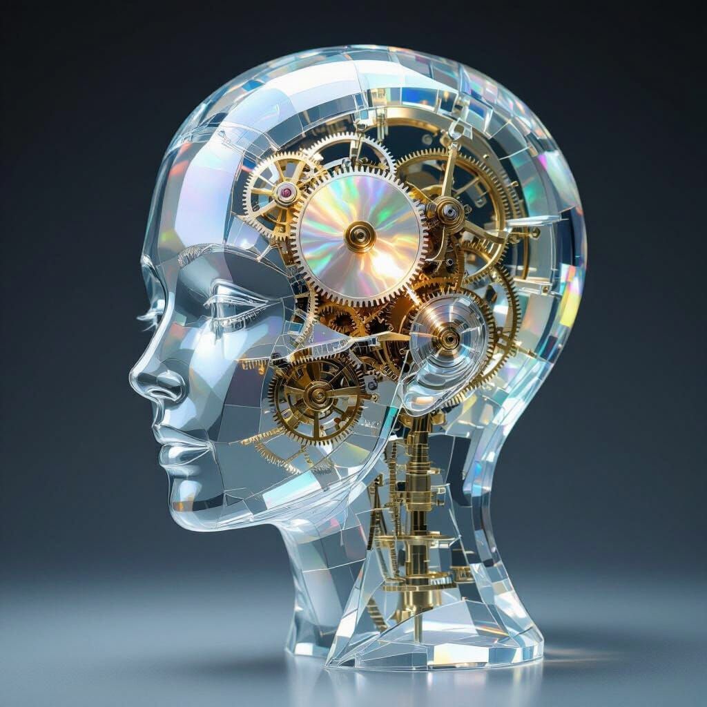 Crystal Head with Clockwork Mechanism and Light Gear